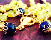 Rosary of Purity- Peridot, Amethyst, Gold, Double Swirlwrapped, unbreakable heirloom, custom order