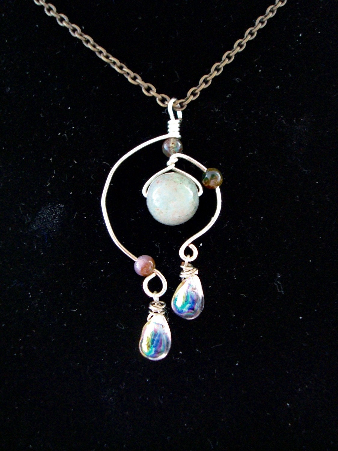 Web of Life- Dreamcatcher necklace, Fancy jasper, crystal, sterling silver, protection amulet, EMF healing