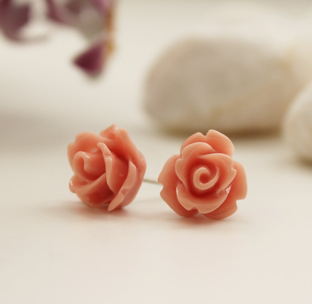 Rose Post Earrings. Soft Pink. Garden Wedding. Bridesmaid Gift. Gift For Her (VER-14)