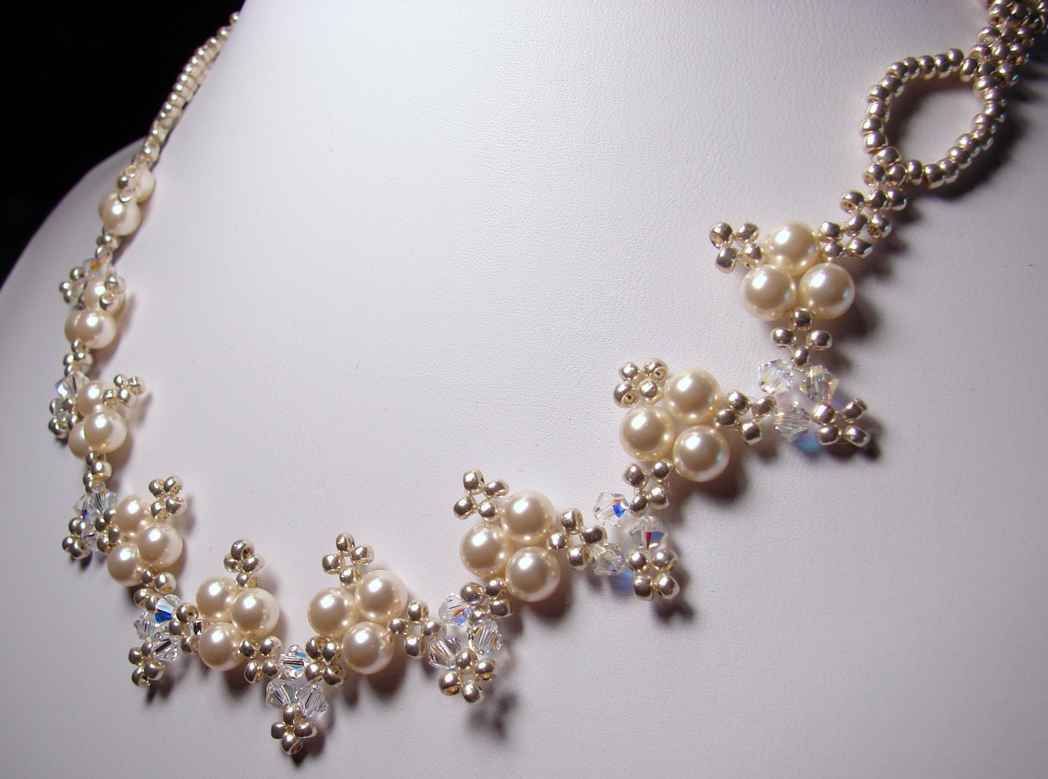 Pearl Brides Necklace Swarovski Crystal Silver Beaded