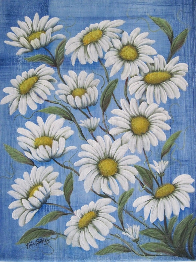 Summer Country Daisies,  Original Painting, 11 x 14 inch Canvas
