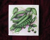 Fresh Peas Kitchen Artwork, Original Painting, 6 x 6 inches Canvas