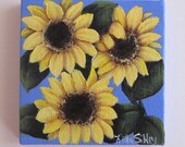 Yellow Country Sunflowers, Miniature Original Painting, 3 x 3 inches