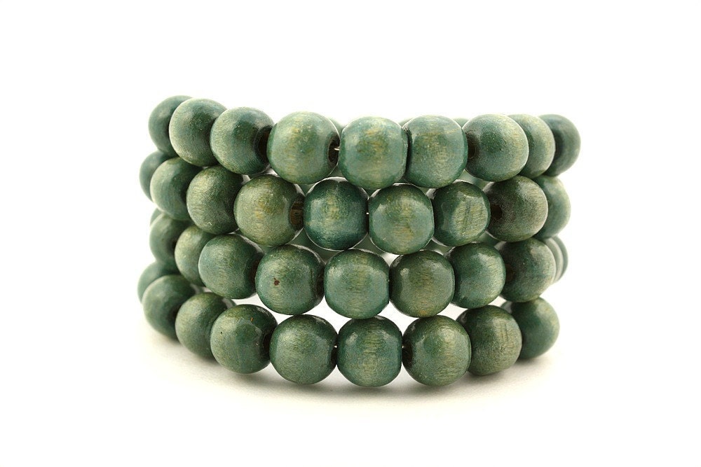 Mint Green Wood Bead Stretch Bracelet Bohemian Jewelry