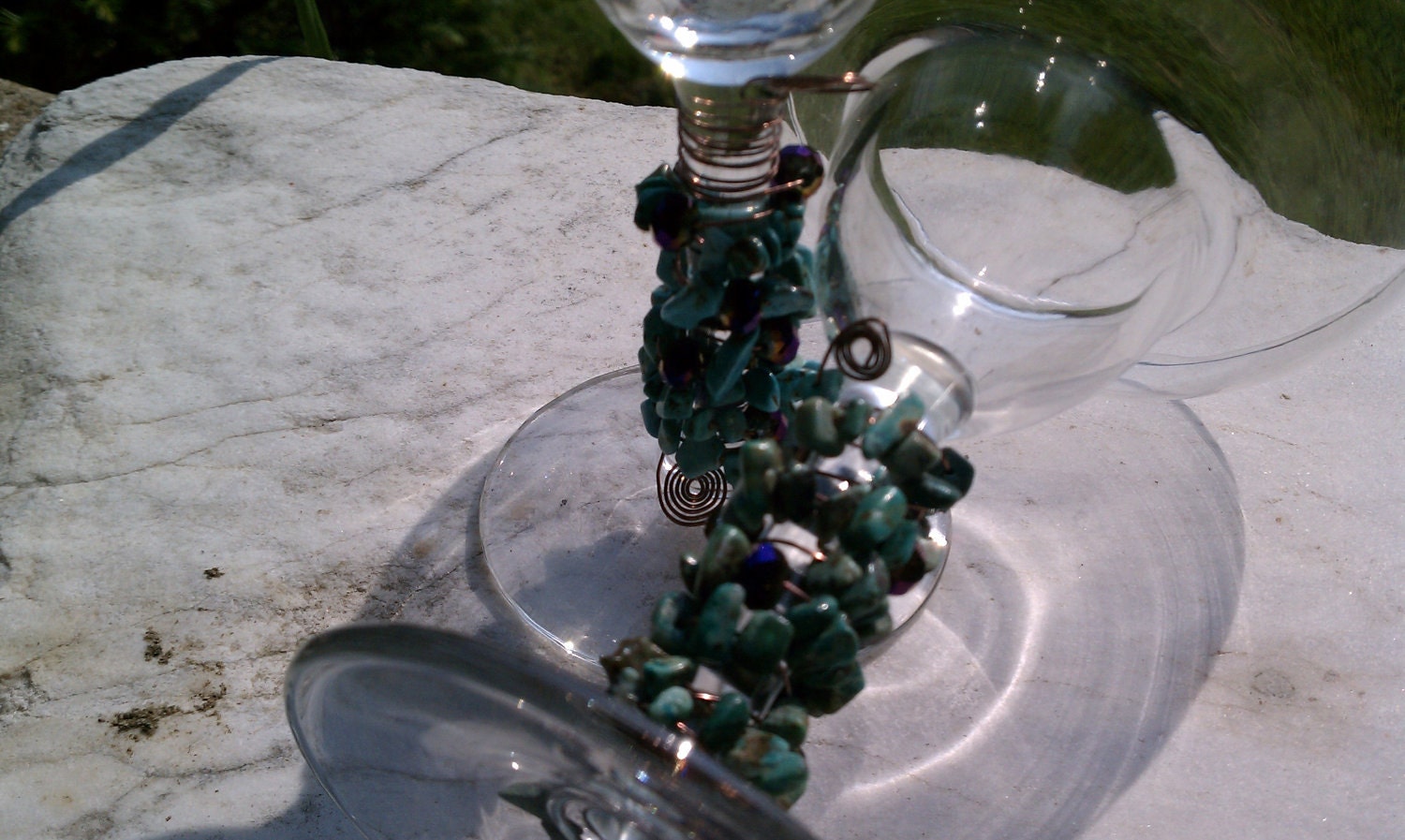 Turquoise and Crystal Wire Wrapped Beaded Margarita Glass Set
