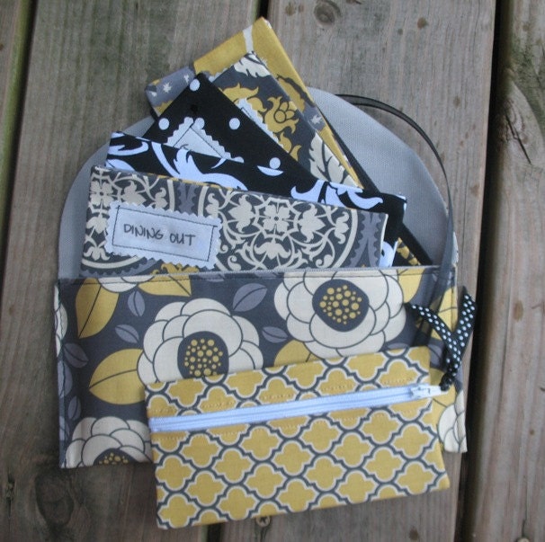 SIX Designer Fabric Envelopes with Carrier and ZiPPer Coin Pouch//Design Your Own Set