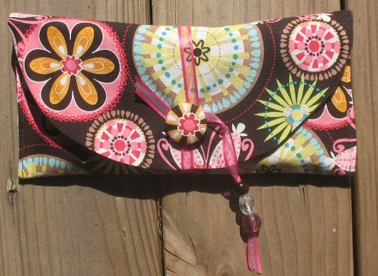 SIX Solid Fabric Envelopes (pink or brown)  with Velcro and Designer Carrier