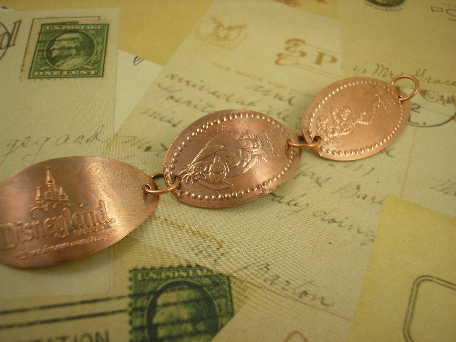 Disney Winnie the Pooh Characters - Smashed Penny Bracelet . Upcycled Statement Bracelet - Limited Edition