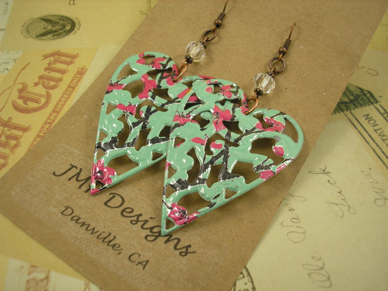 Metal Lace Heart Earrings. DOUBLE-sided. Recycled Soda Can Art. AZ Tea