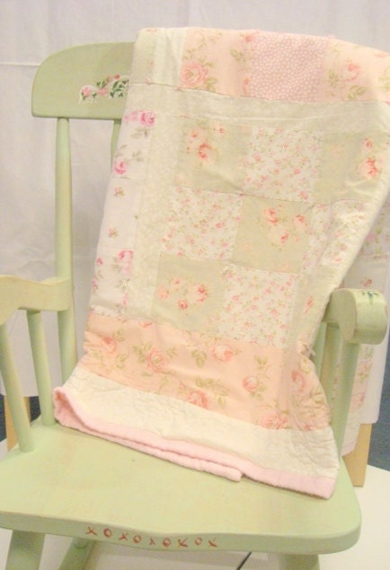 Baby Girl Crib Quilt Shabby Rose Patchwork - Custom Design