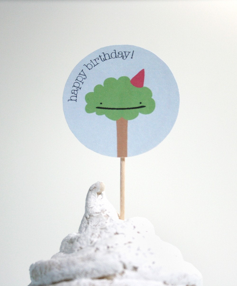 Printable Cupcake Toppers - Happy Birthday Tree (405)
