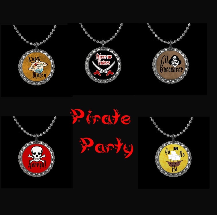 Children Party Favors Pirate Pack of FIVE Pendant Necklaces or Zipper Pulls
