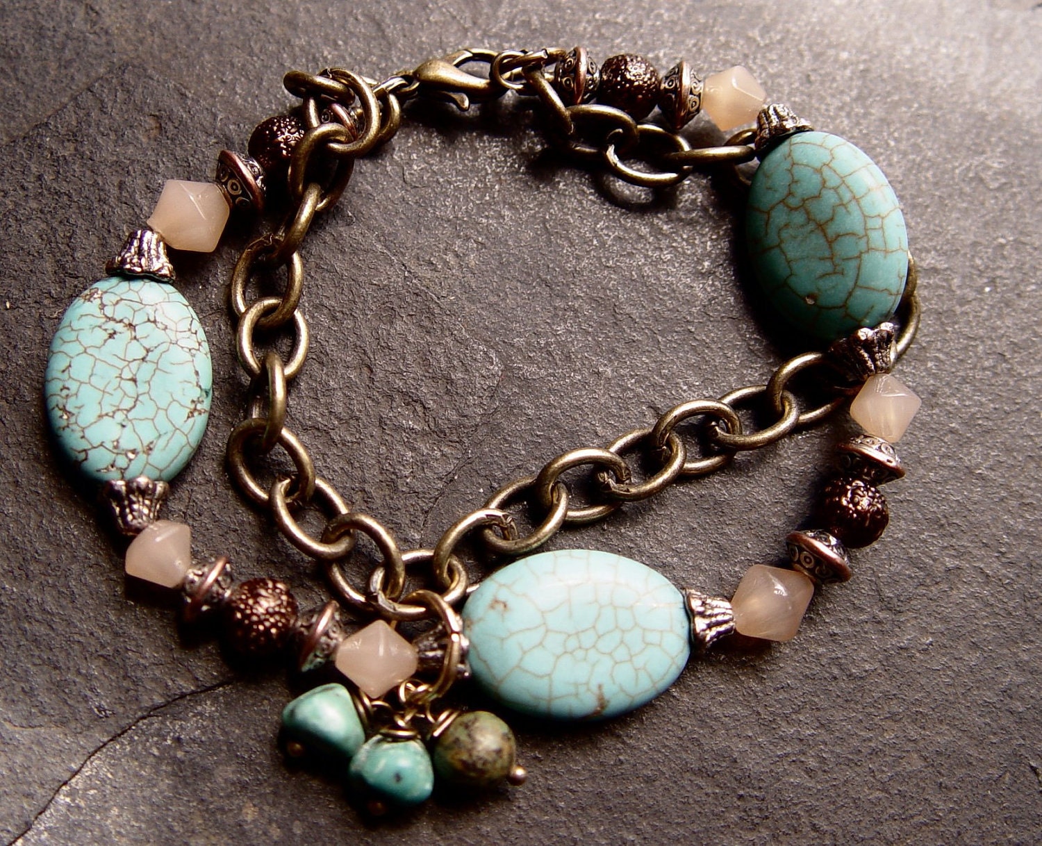 Road to Amarillo - Turquoise and Brass Two Strand Bracelet