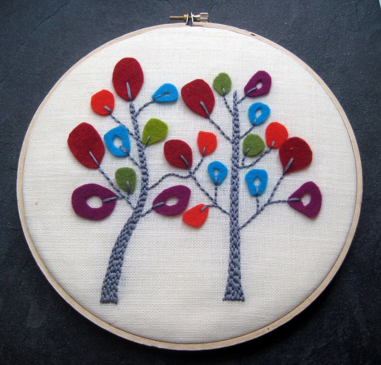 Trees in Bloom - Hand Embroidered Hoop Art in 8 inch hoop. Multicolored