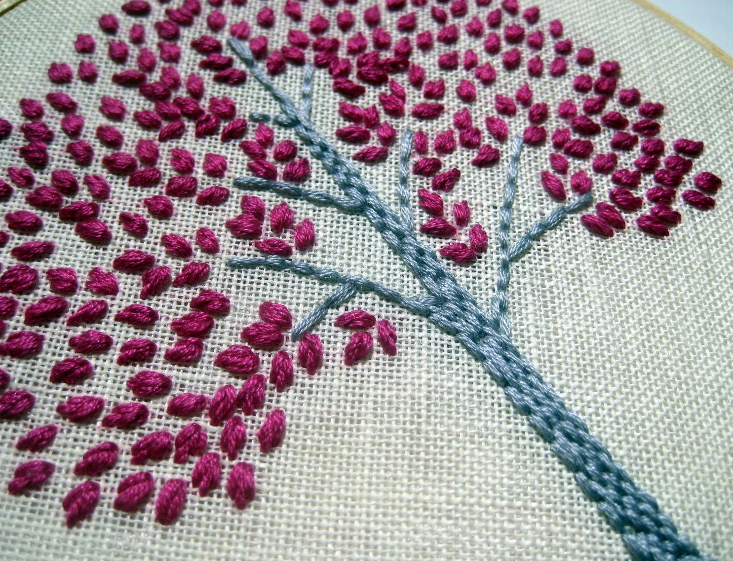 Tree Hoop Art - Hand Embroidered Wall Wear in 6 inch wood hoop.  Magenta