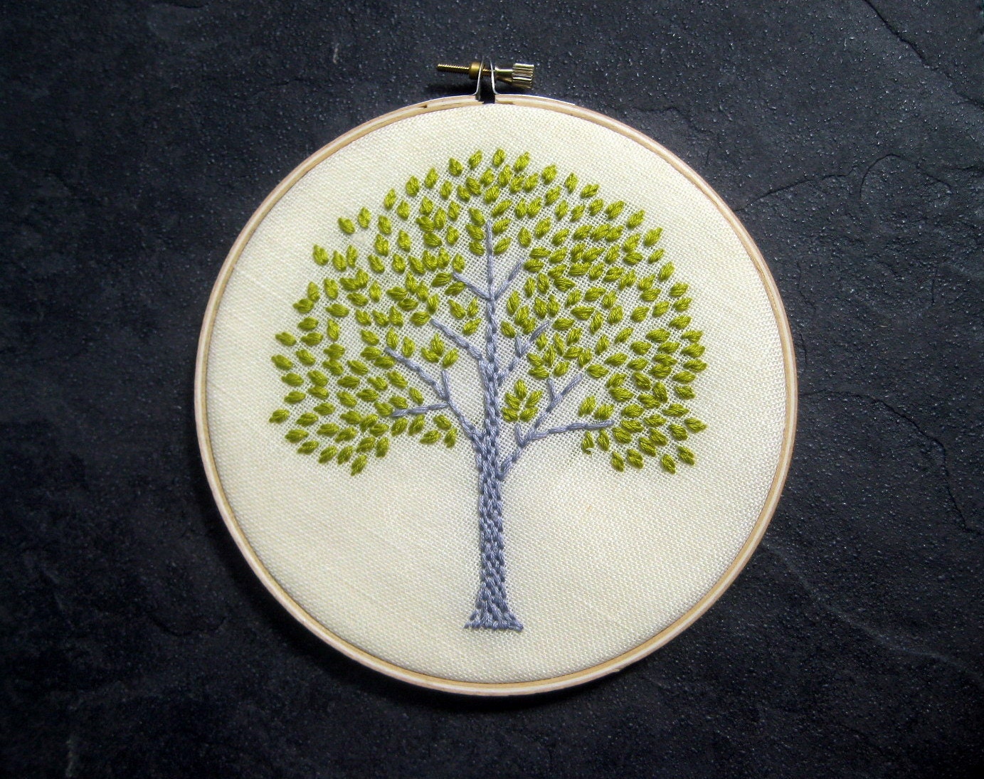 Lemon Lime Tree, LOVE and Ginkgo (3 pieces) hand embroidered hoop art