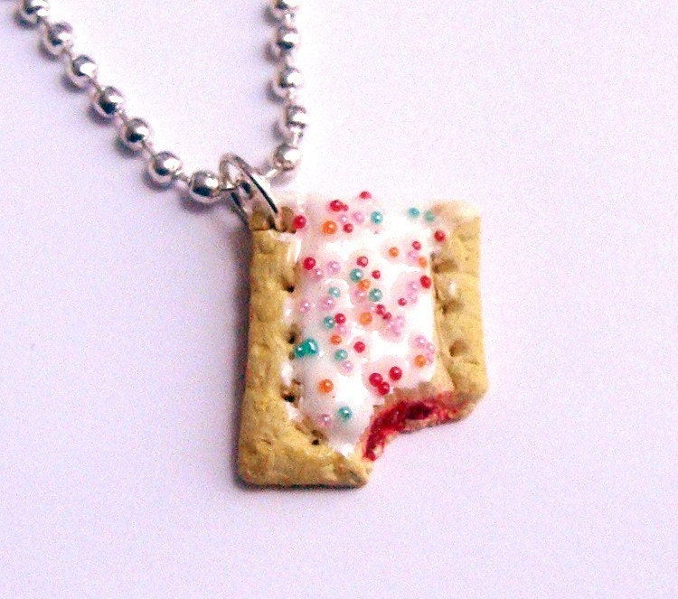 Pop Tart Necklace - Strawberry - Kawaii Cute Necklace - Trendy Food Jewelry - Polymer Clay