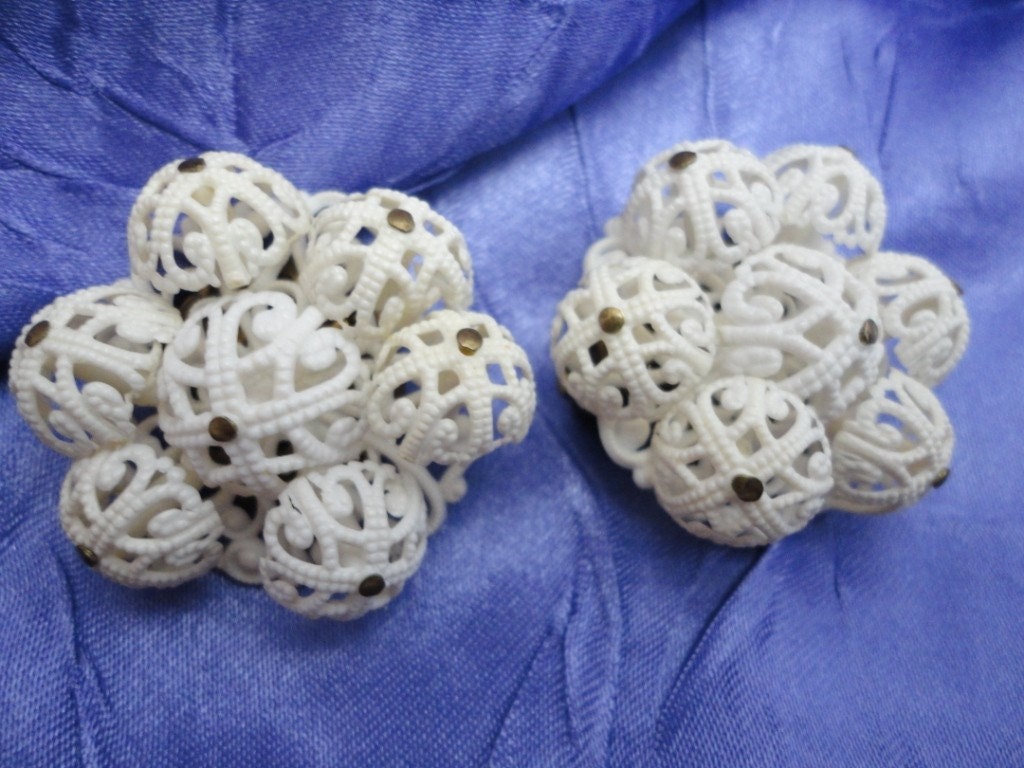 Vintage White Plastic Filigree West Germany Earrings