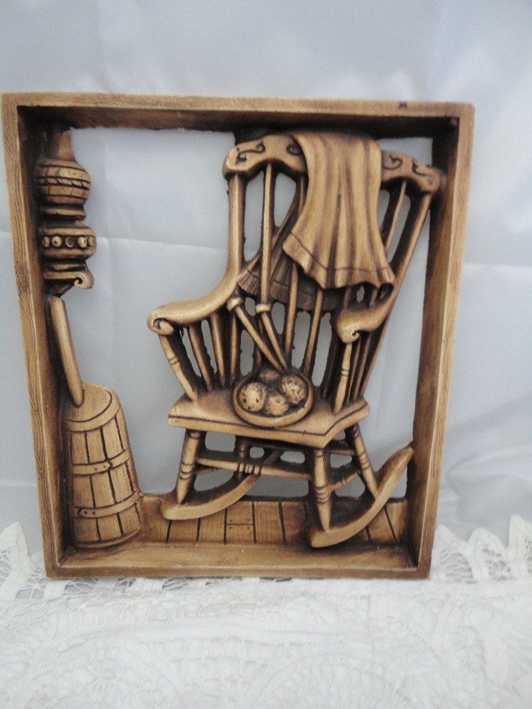 Vintage Hard Plastic Dimensional Picture of Cozy Room Wood Like