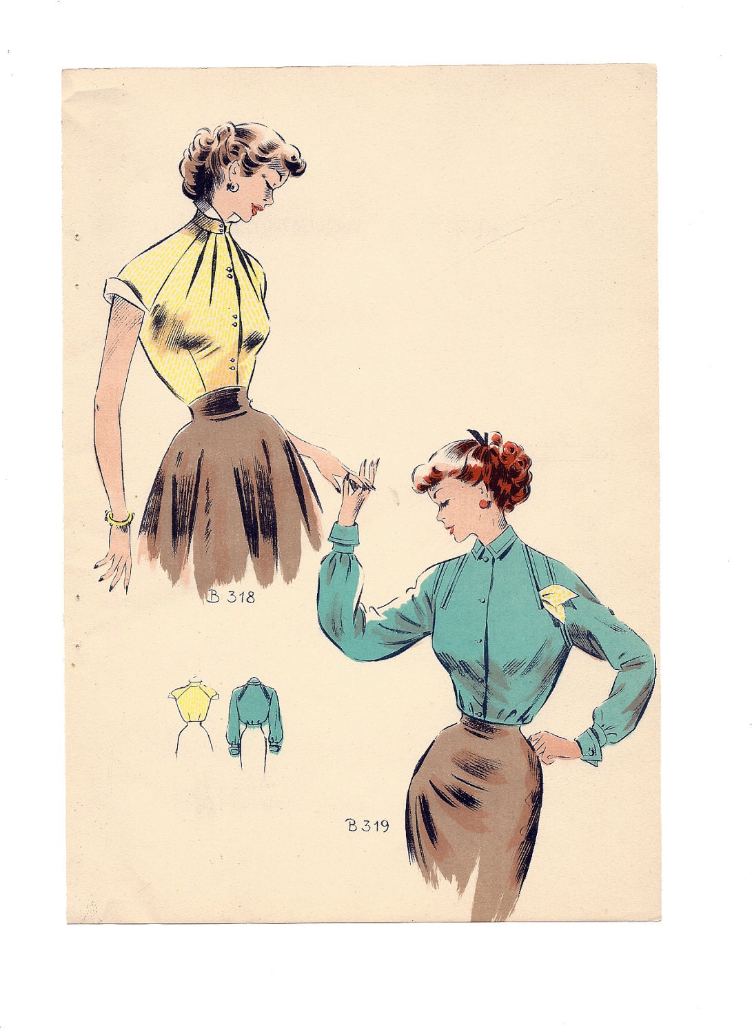 1954 Womens Fashion Magazine Illustration