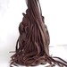 brown leather handbag, shoulder purse, messenger with flower, rose, fringe and ruffle, by Tuscada. Ready to ship.