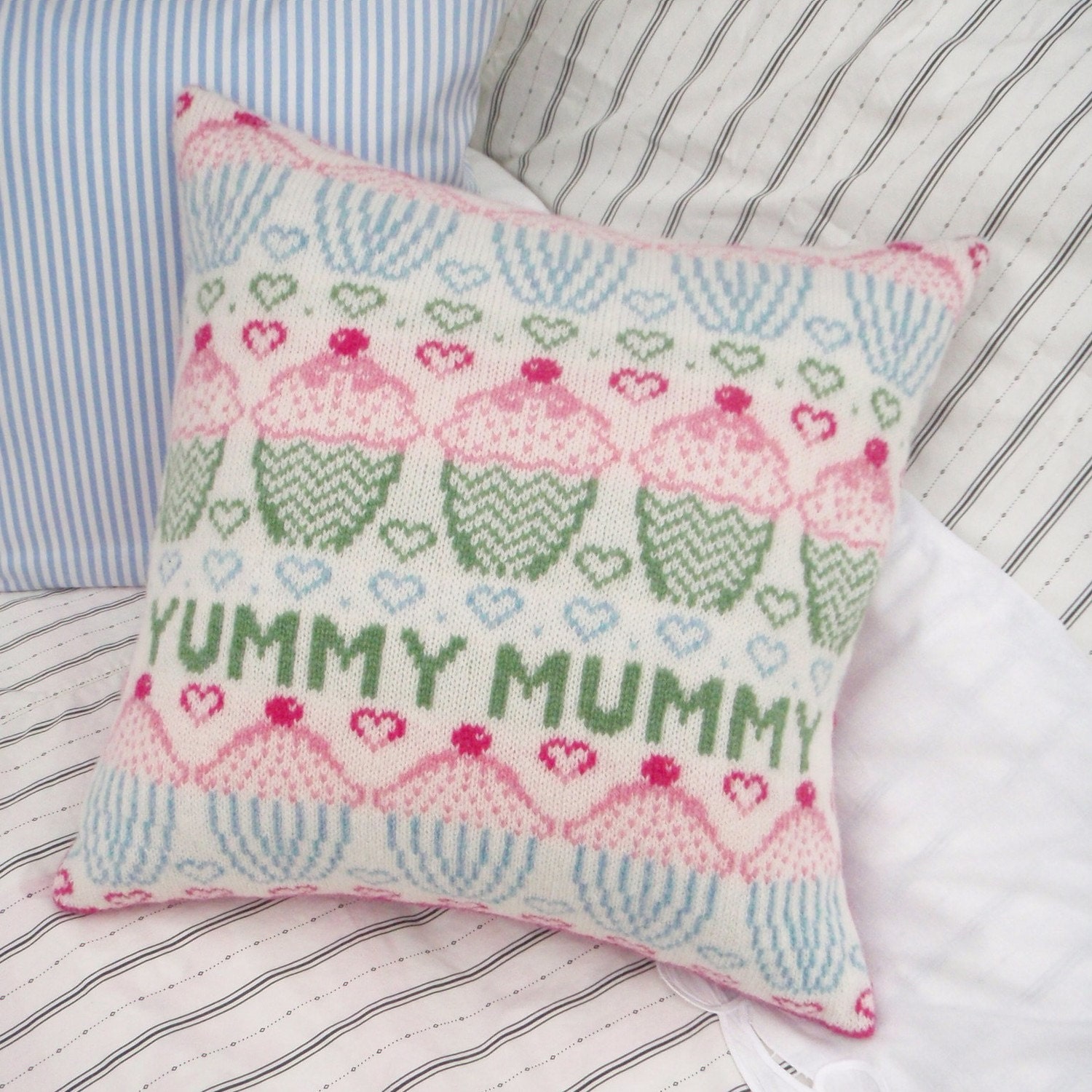 Personalized Cup Cake/ Fairy Cake Fairisle Knitted cushion