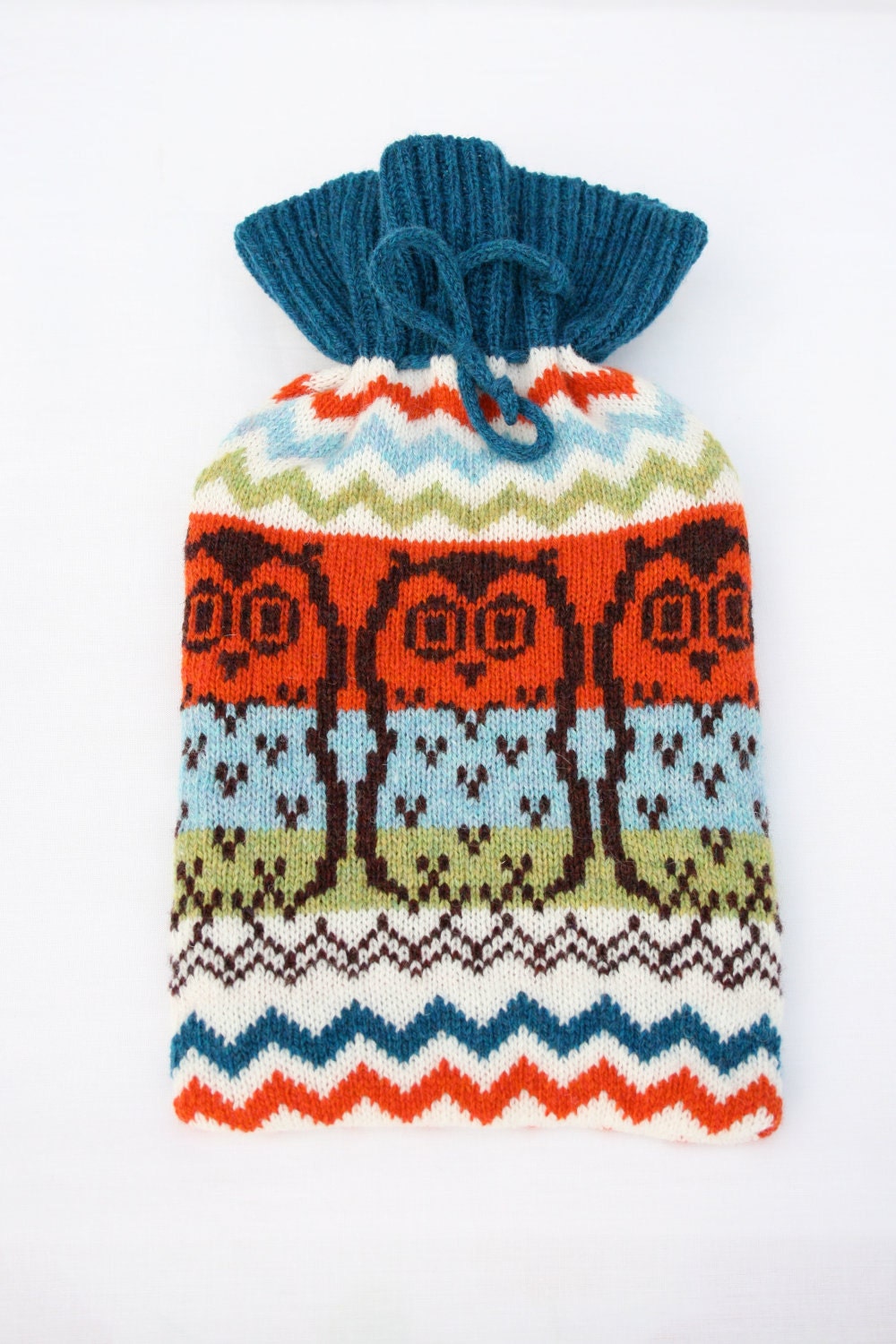Knitted Owl Fairisle Hot Water Bottle Cozy/Cosy