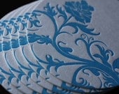 Floral chic letterpress coasters, set of 6-- Bright blue