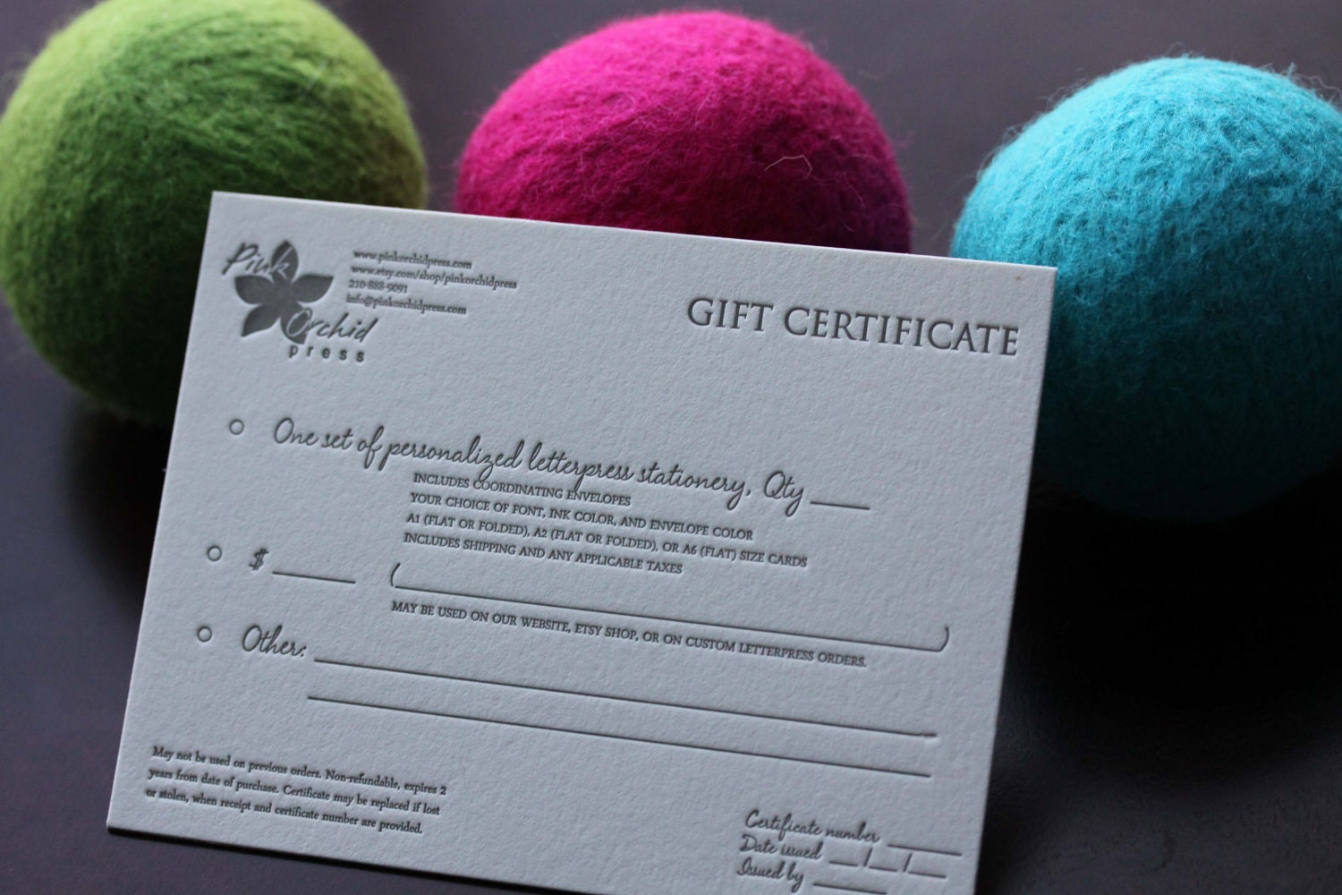 Letterpress gift certificate (75 USD)-- Makes a great gift. Valid for stationery, greeting cards, gift tags, coasters, and more