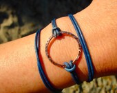 Leather Wrap Bracelet NUDE BEACH Copper and Ocean Blue Leather Cord