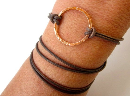 Leather Wrap Bracelet NUDE BEACH Copper and Dusty Brown Leather Cord