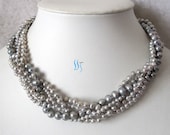 Gray Pearl Necklace - 18 inches 5 Row 3-7mm Gray Freshwater Pearl Necklace - Free shipping