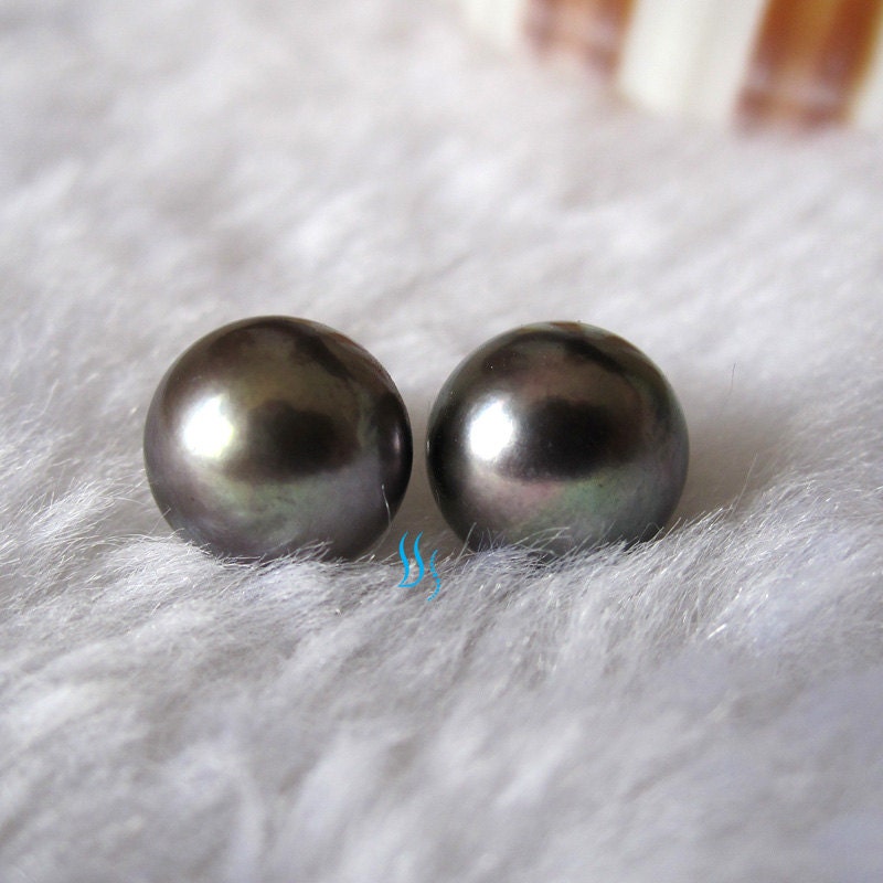 Pearl Earring - AAA 9.0-9.5mm Dark Gray Freshwater Pearl Earring - Free shipping