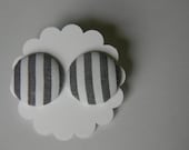 Covered button post earring grey and white stripe