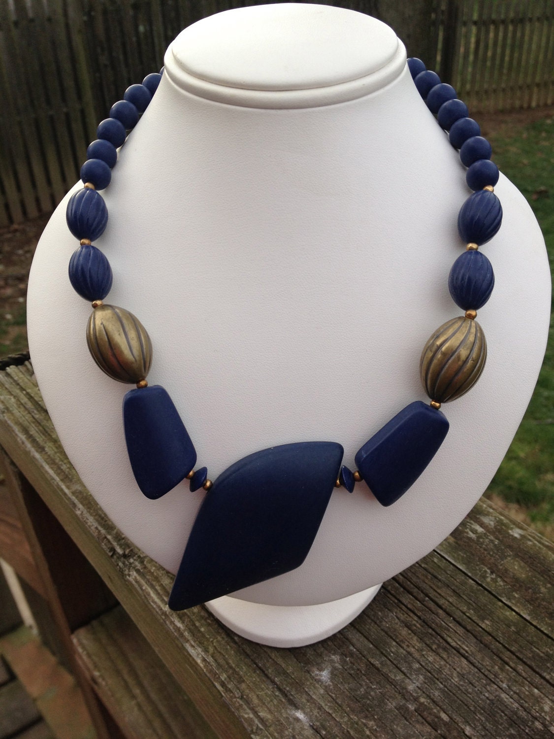 Vintage blue lucite necklace never worn bold and modernistic
