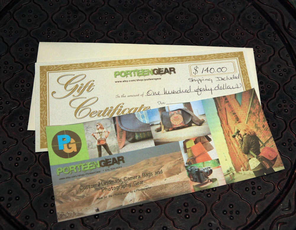 Gift Certificate for Medium Camera Bag 140.00 plus shipping