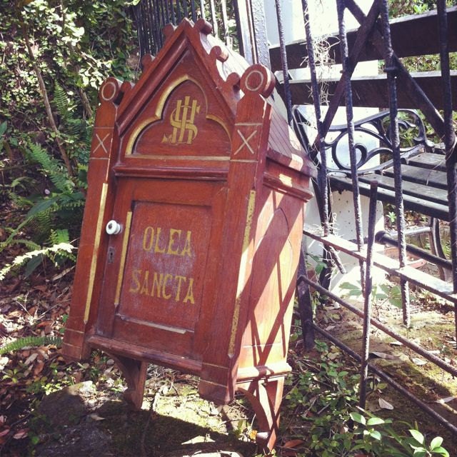 Antique Wooden Church Holy Oils Cabinet