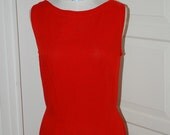 VINTAGE 50s 60s Red Linen Dress, Sleeveless Dress, Summer Sheath Dress - Henry Harris - Medium- RESERVED