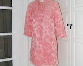 1960s,60s Mod Dress Coat, Pink On Pink Embroidered Floral Embroidery, Coat, Dress - S/M