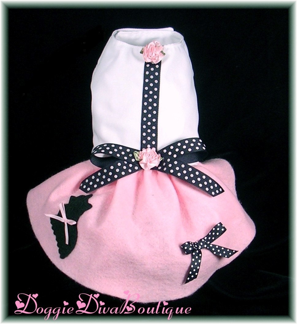 Dog Yorkie Poodle Style Skirt Dress Costume 50's Pink sizes XXS, XS or Small