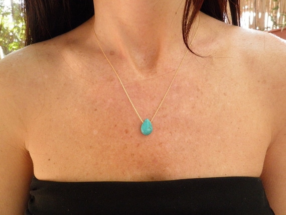 Tiny Teal Howlite Turquoise Teardrop Necklace, 14K Gold Filled Necklace, Minimalist Pendant, Delicate Gift For Girlfriend, Gift For Her