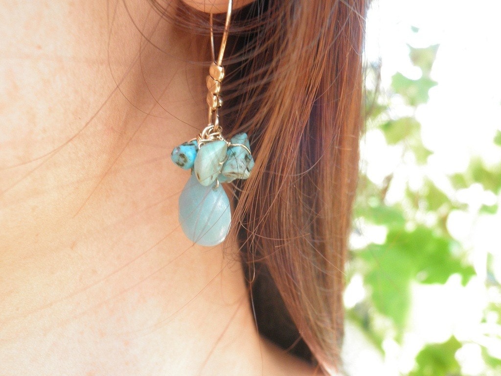 HOLIDAY SALE - Earrings Aqua Amazonite Turquoise Glories Cluster Earrings, 14k Gold Filled And Gold Filled Beads