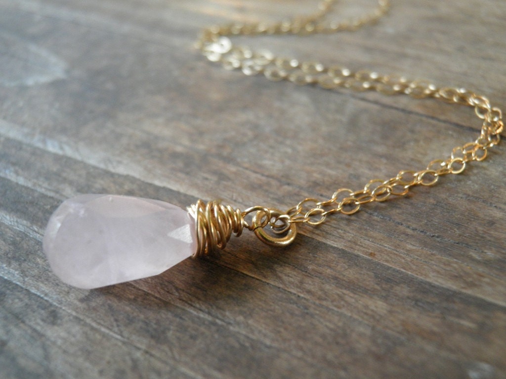Graduation Gifts, Pink Jewelry Nostalgic Rose Quartz Pendant Gold Filled Necklace, Romantic Feminine Soft Jewelry,Gift For Her