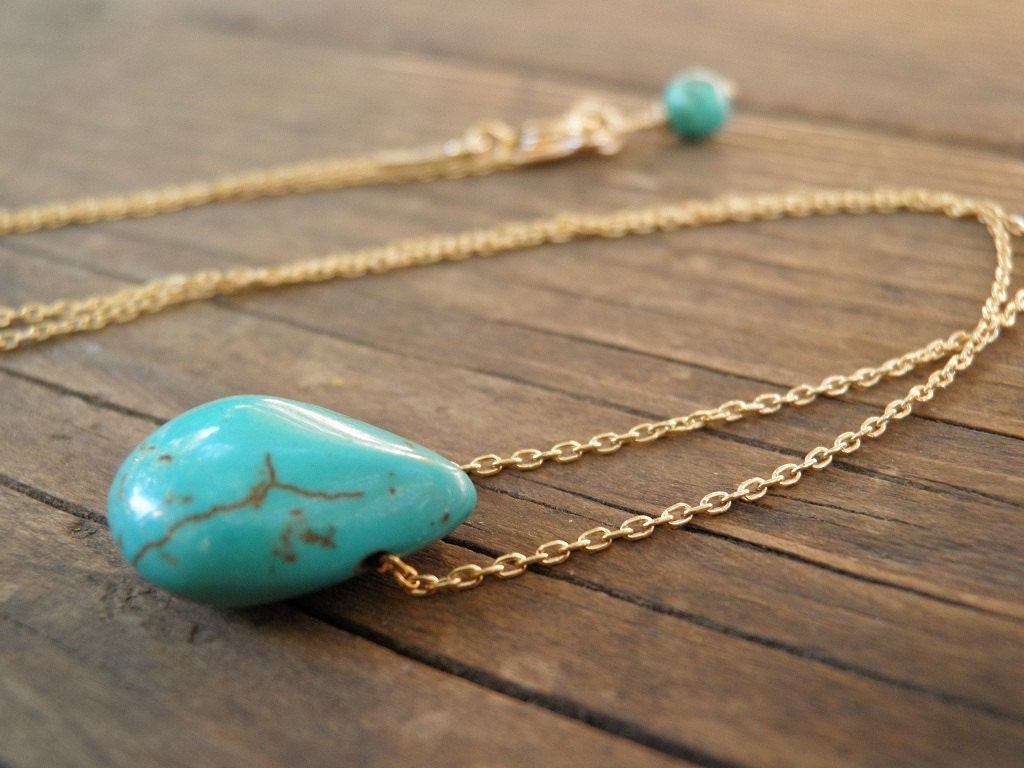 Tiny Teal Howlite Turquoise Teardrop Necklace, 14K Gold Filled Necklace, Minimalist Pendant, Delicate Gift For Girlfriend, Gift For Her