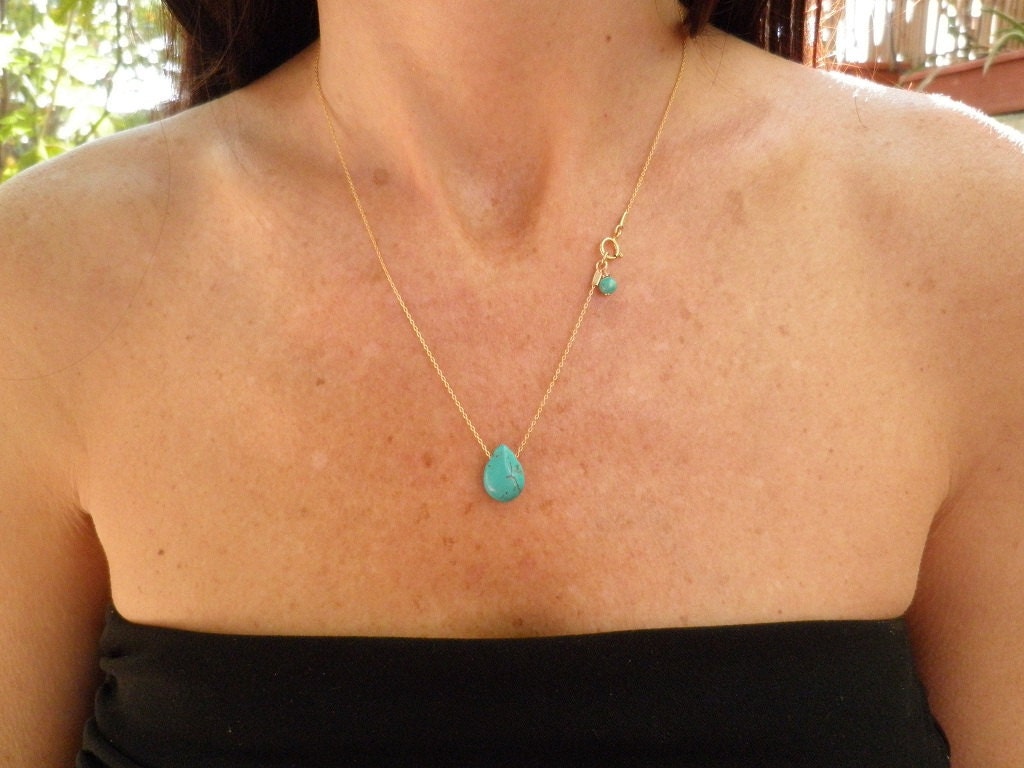 Tiny Teal Howlite Turquoise Teardrop Necklace, 14K Gold Filled Necklace, Minimalist Pendant, Delicate Gift For Girlfriend, Gift For Her