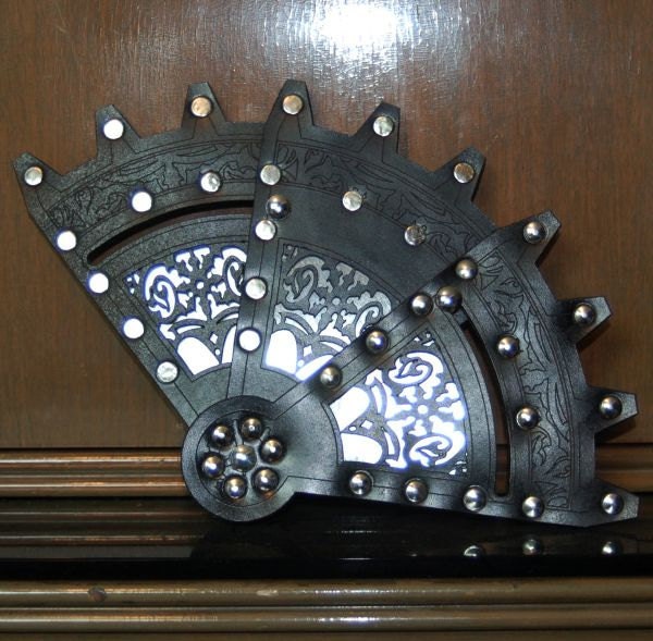 Black Leather and Pewter Folding Fan