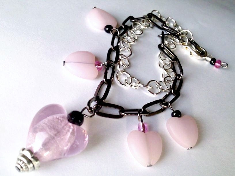 Heart Women Jewelry Teen Girl Jewelry Bracelet Women Gift Teen Girl Gift Love Pink Double Chain