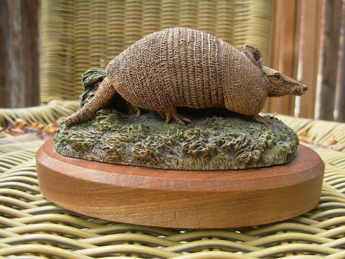 Hamilton Collection Audubon Bronzes Armadillo Solid Wood Base 1977 Vintage