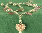 Handmade Pink Heart Charm Anklet on Silver Chain
