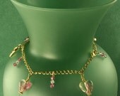 Breast Cancer Awareness Gold Charm Anklet Handmade